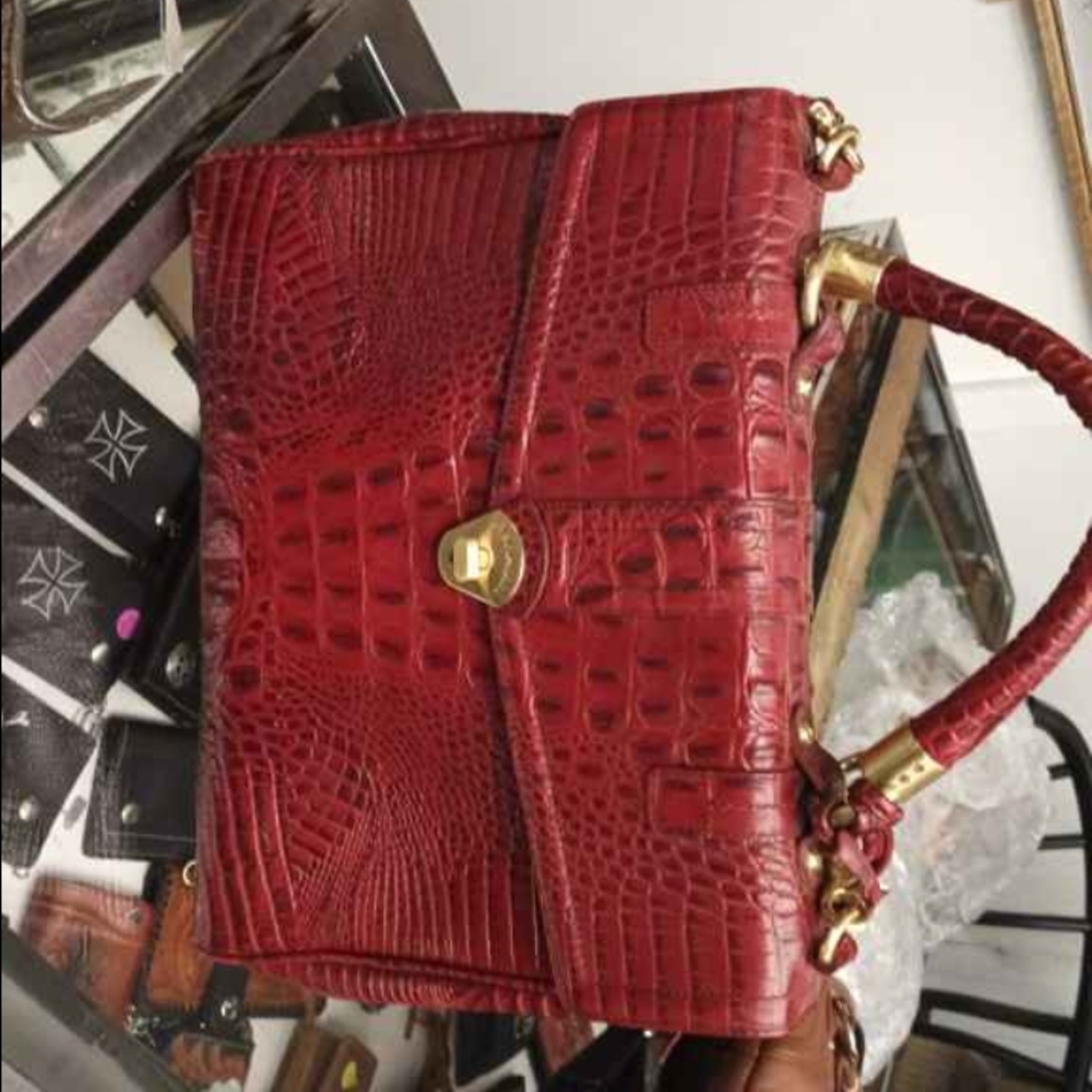 Brahmin Red Crocodile-Embossed Satchel